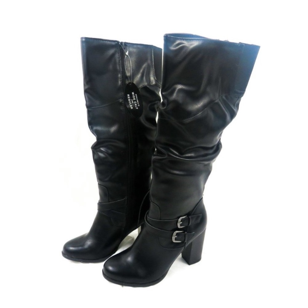 Style & Co Black Sophiie Ruched Knee High Dress Boots with Stacked Heel Size 7.5